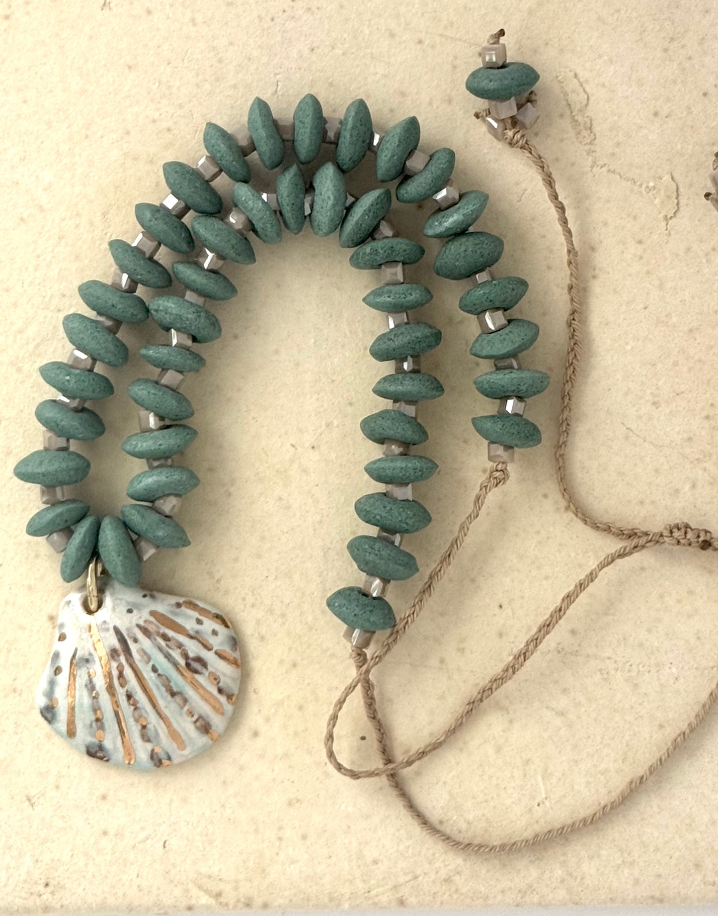 Teal Ashanti Beads Shell Charm Necklace