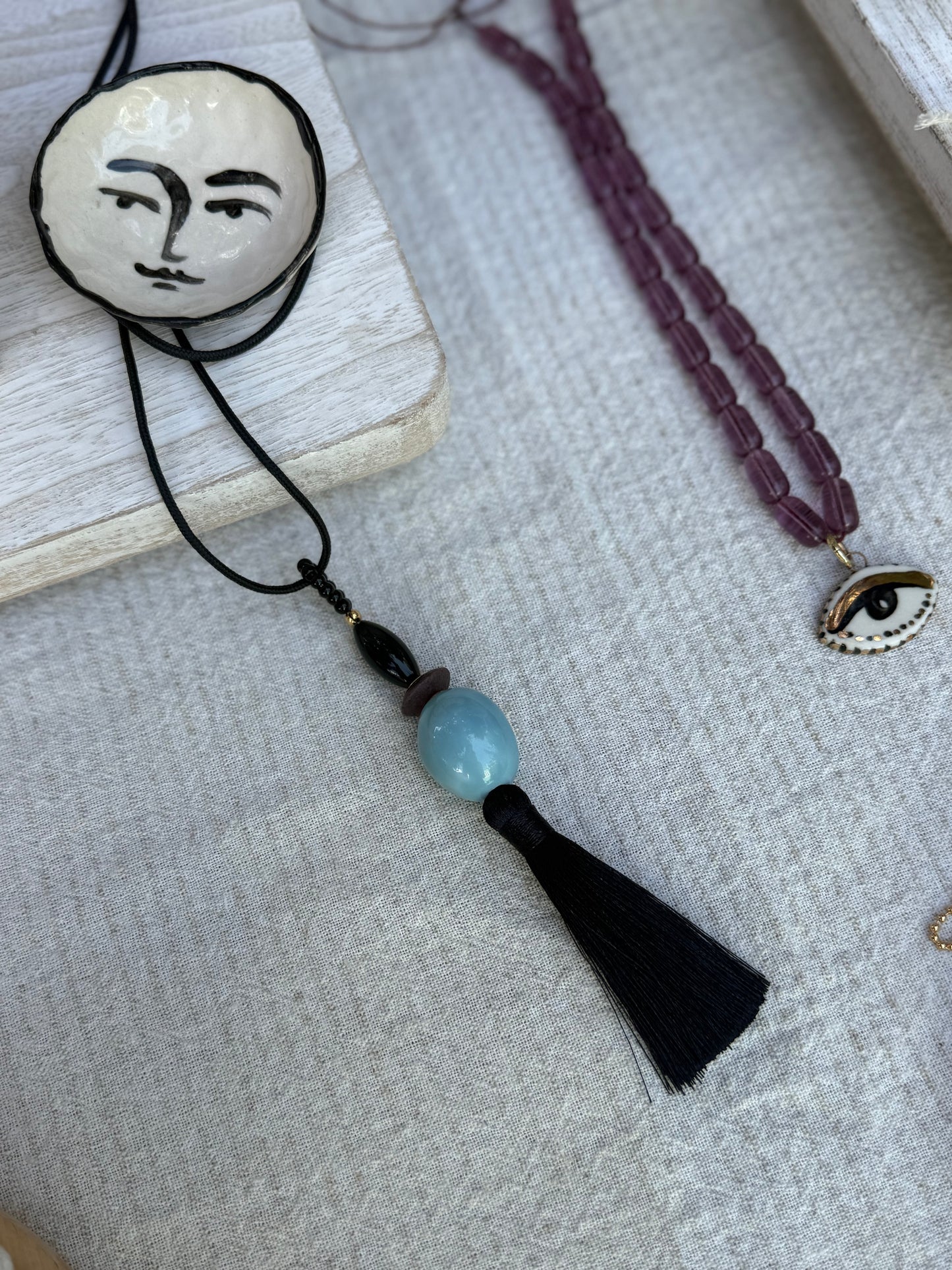 Silk Tassel Amulet long Necklace