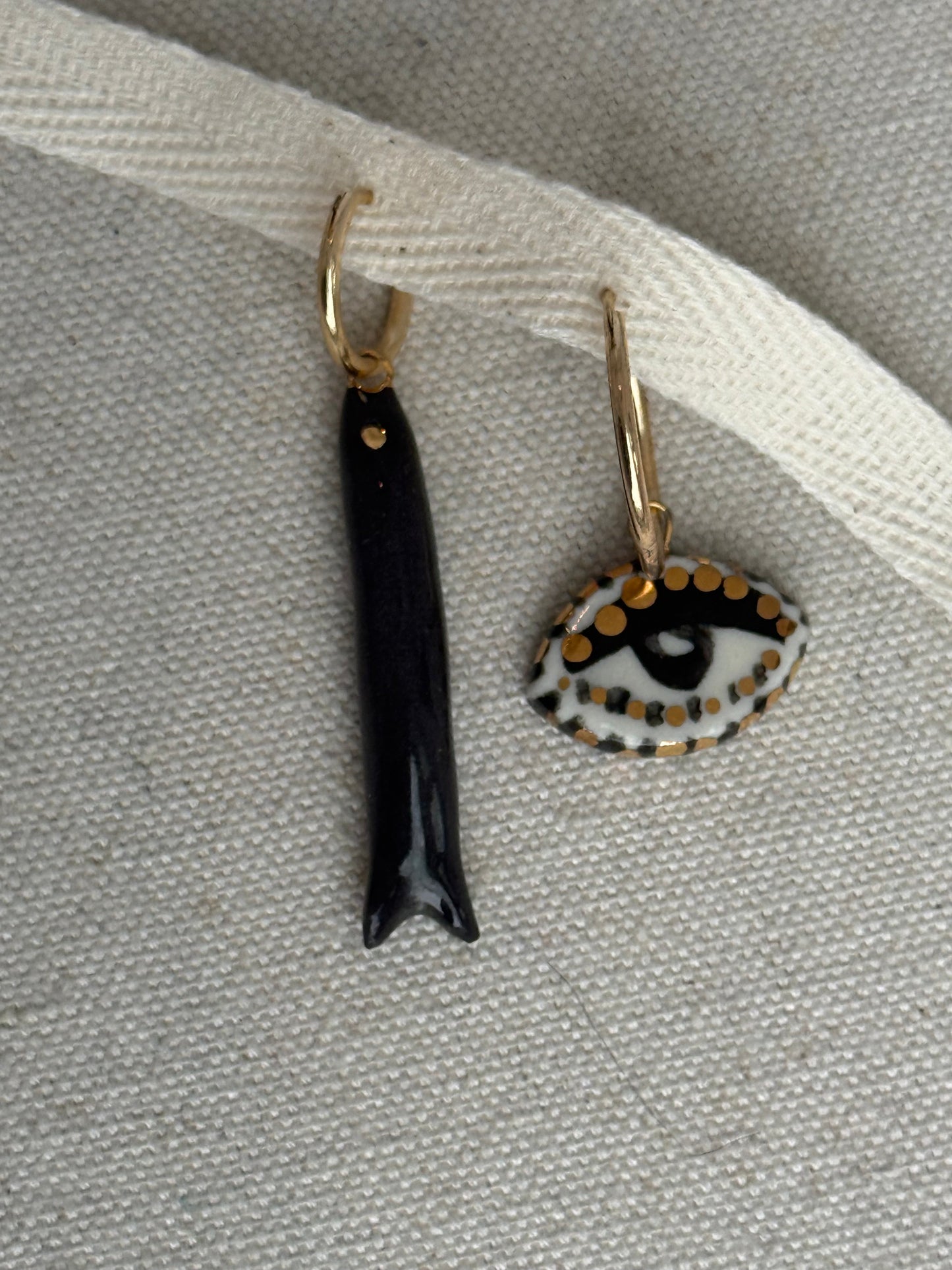 Mismatched Black porcelain catch earrings