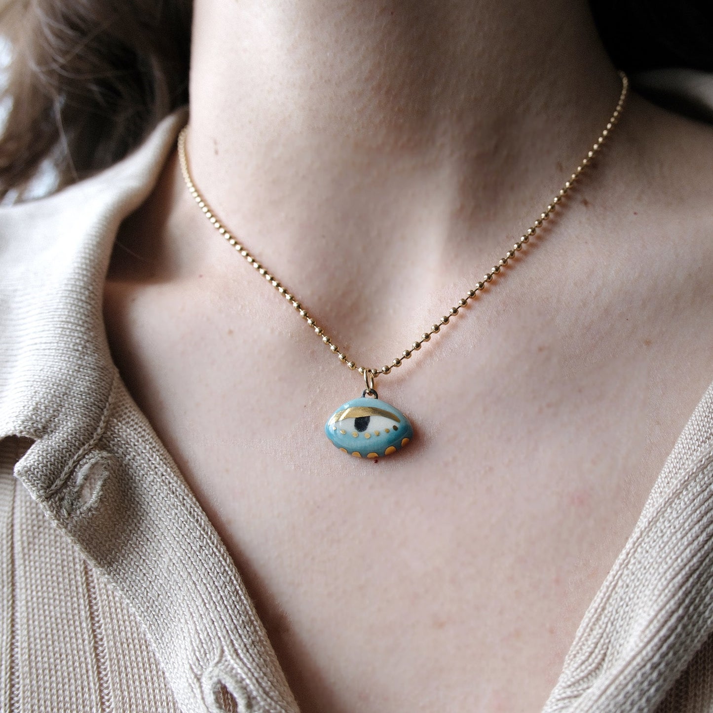 Not so evil eye Charm necklace Turquoise