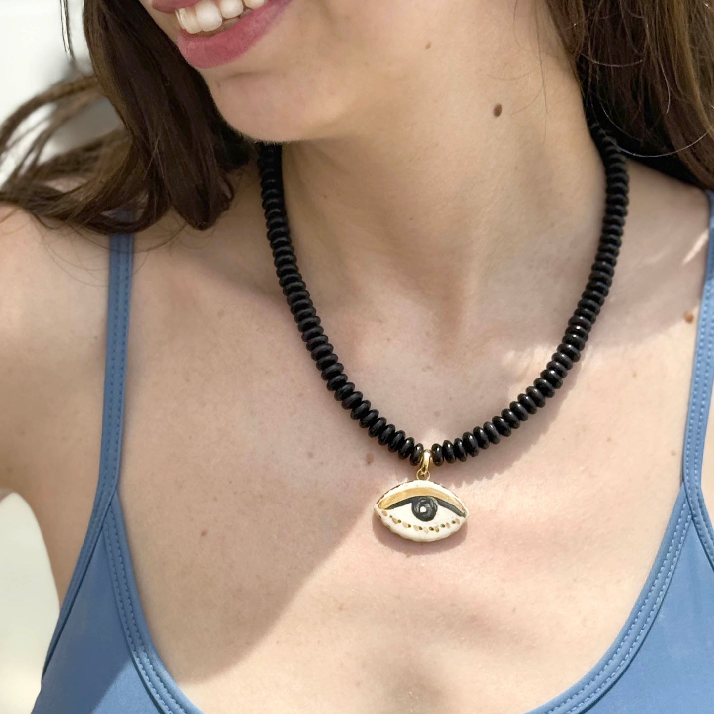 Chunky Not so Evil Eye Beaded Necklace - Vintage beads Black