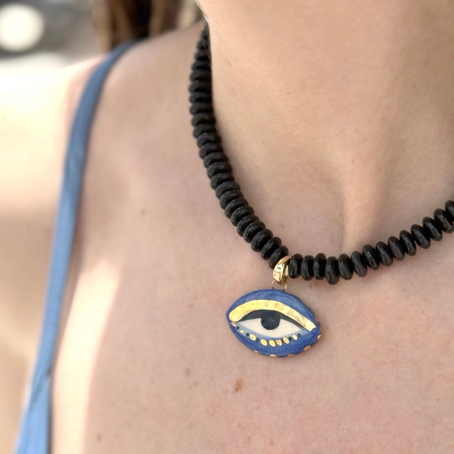 Chunky Not so Evil Eye Beaded Necklace - Vintage beads Black