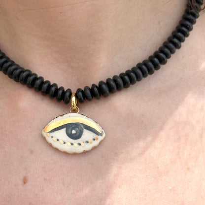 Chunky Not so Evil Eye Beaded Necklace - Vintage beads Black