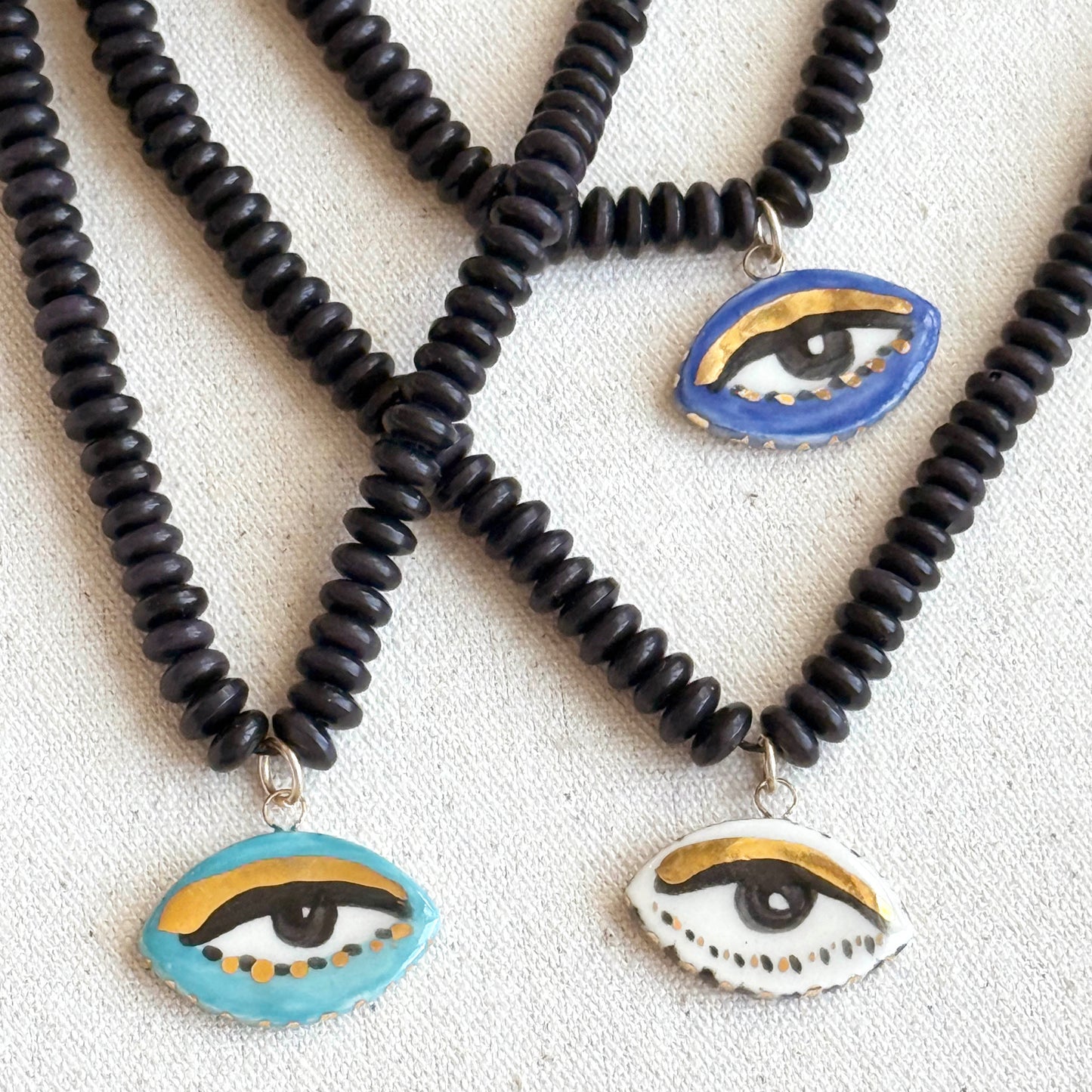 Chunky Not so Evil Eye Beaded Necklace - Vintage beads Black