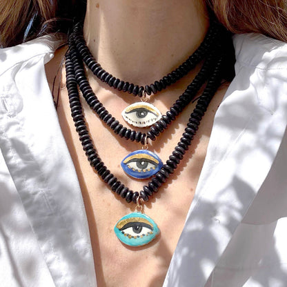 Chunky Not so Evil Eye Beaded Necklace - Vintage beads Black