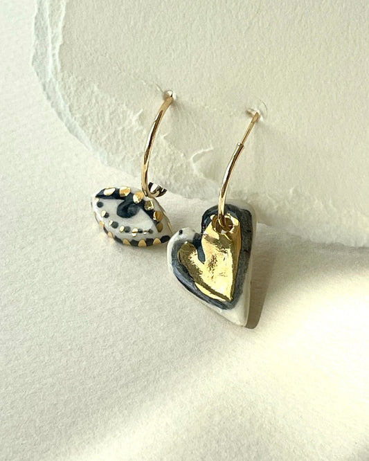 Mismatched Earrings Heart + evil eye