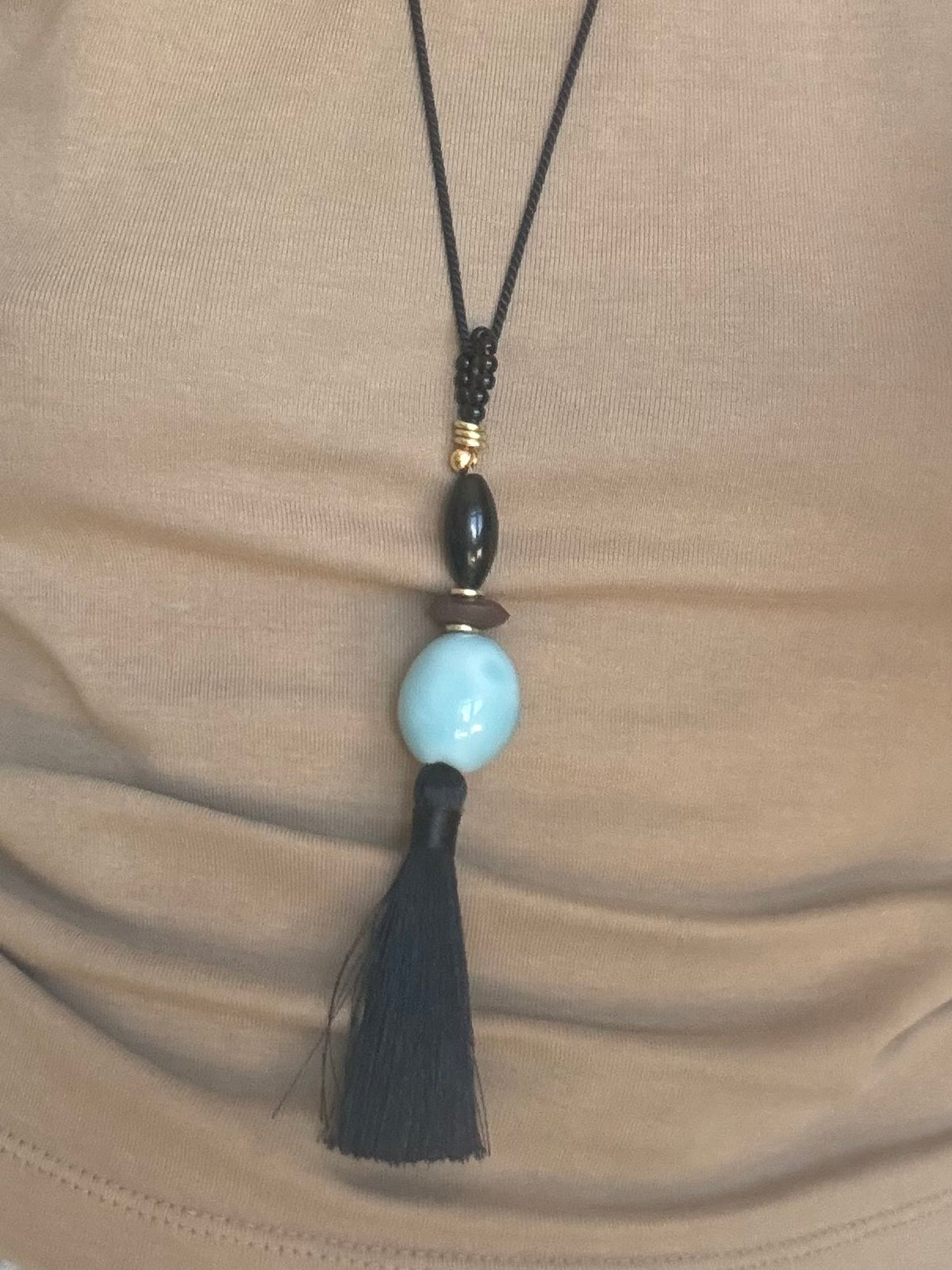 Silk Tassel Amulet long Necklace
