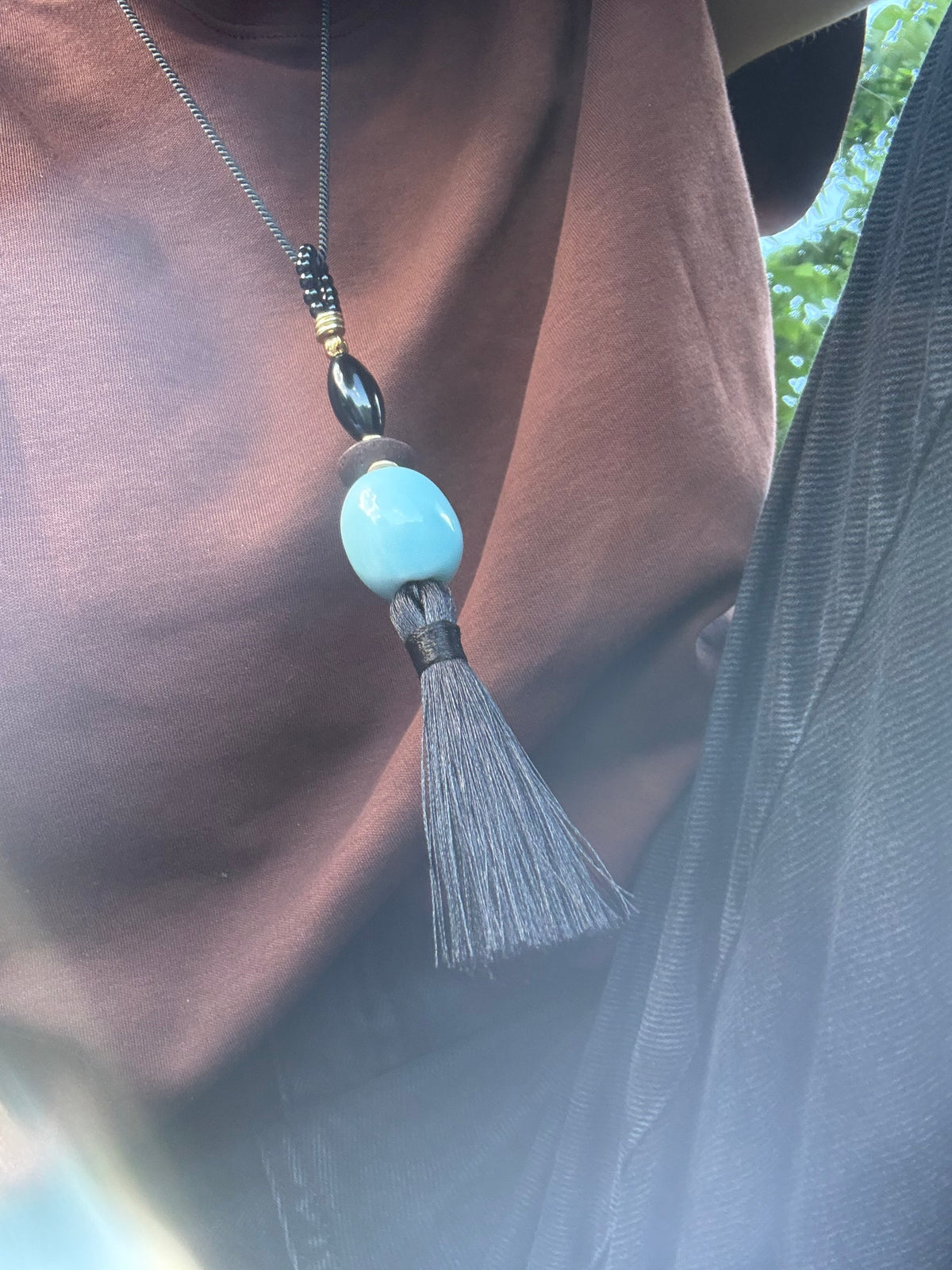 Silk Tassel Amulet long Necklace