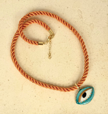 Chunky Not So Evil eye Silky rope necklace