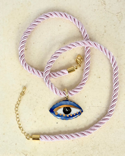 Chunky Not So Evil eye Silky rope necklace