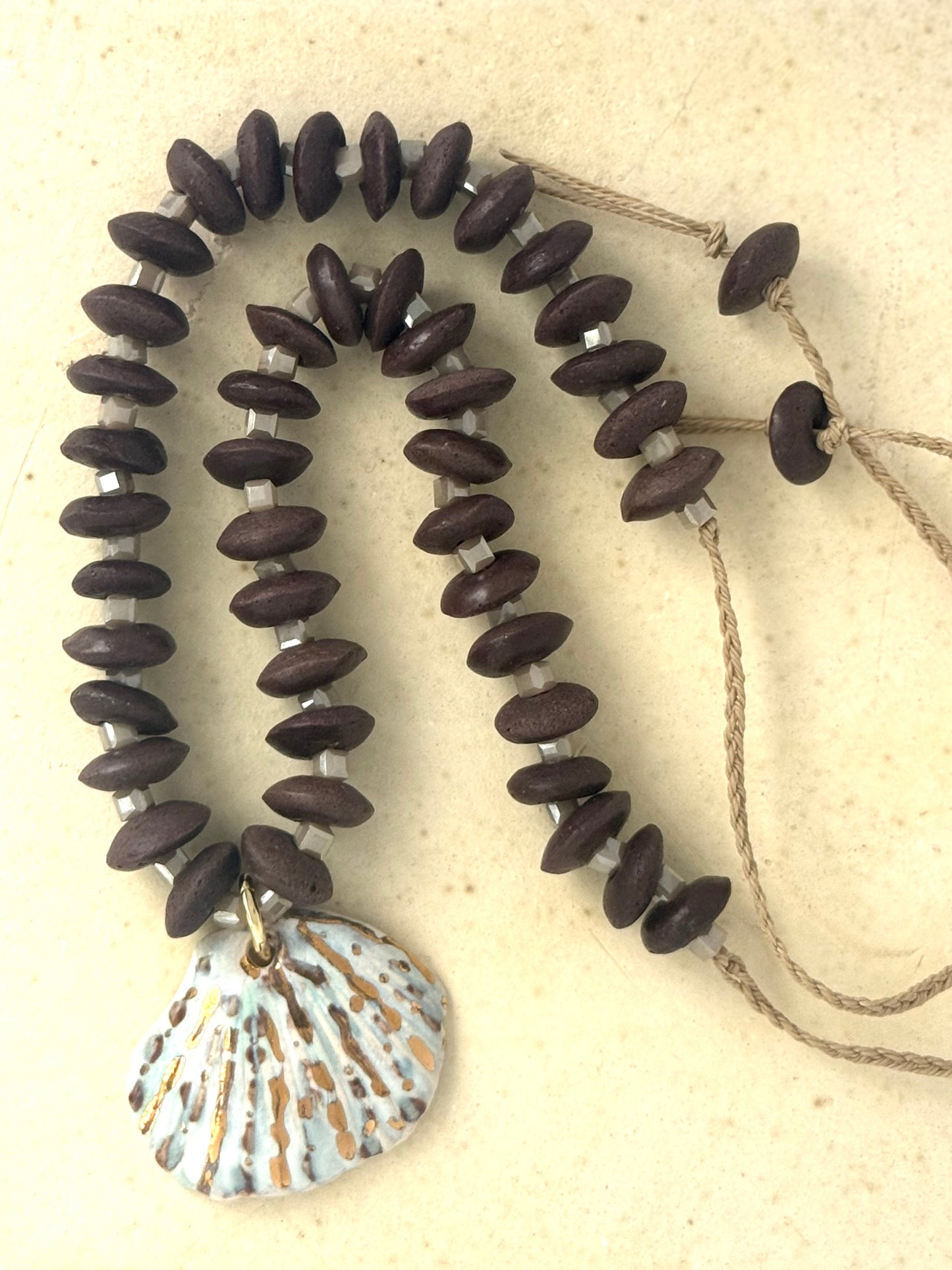 Brown Ashanti Beads Shell Charm Necklace (Copy)