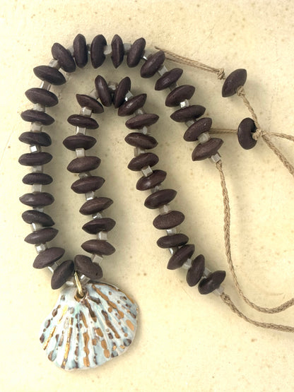 Brown Ashanti Beads Shell Charm Necklace (Copy)