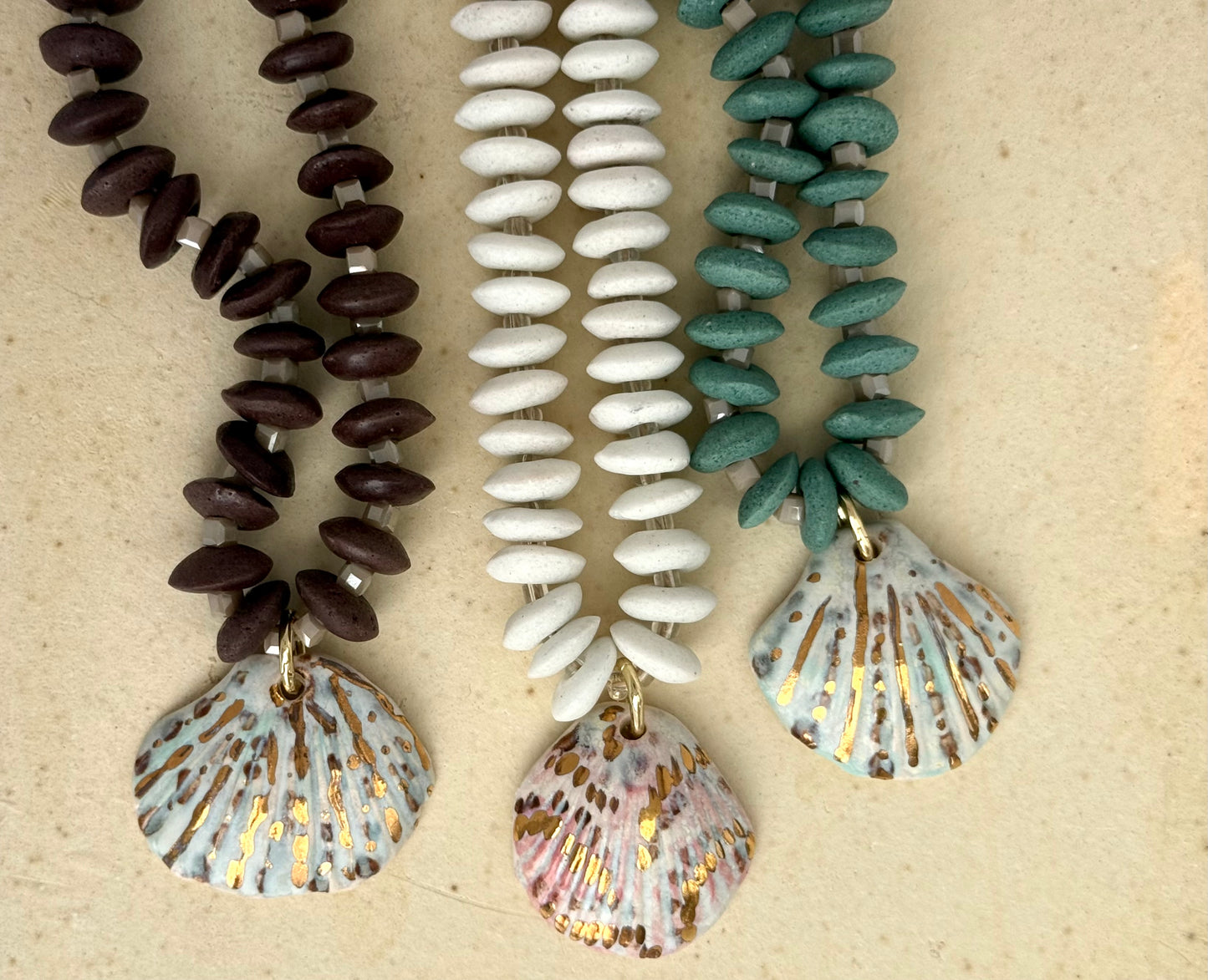 Brown Ashanti Beads Shell Charm Necklace (Copy)
