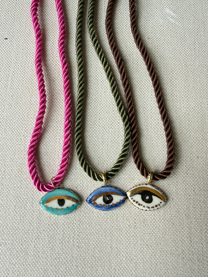 Chunky Not So Evil eye Silky rope necklace
