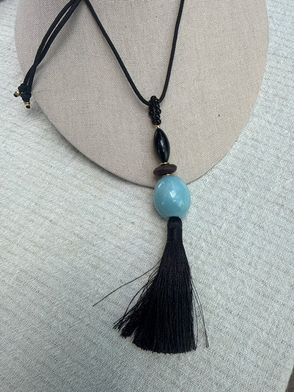Silk Tassel Amulet long Necklace
