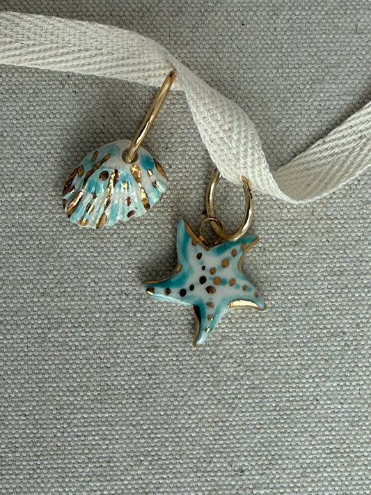 Mismatched Shell And starfih  earrings pink (Copy)