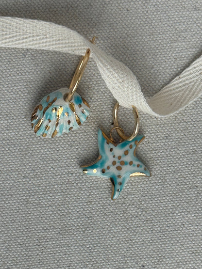 Mismatched Shell And starfish earrings Turquoise