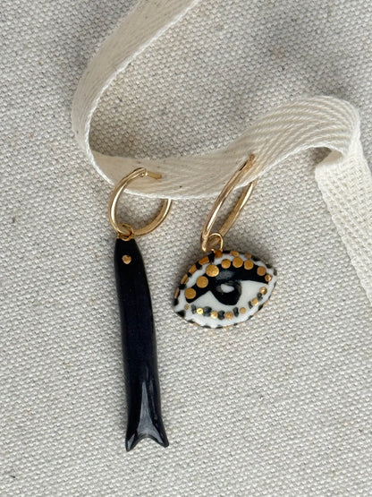 Mismatched Black porcelain catch earrings