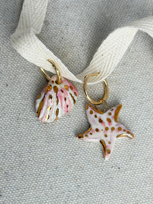 Mismatched Shell And starfish earrings pink